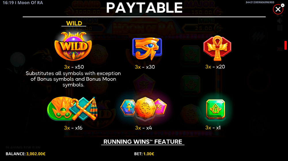 Moon Of Ra Symbols & Paytable