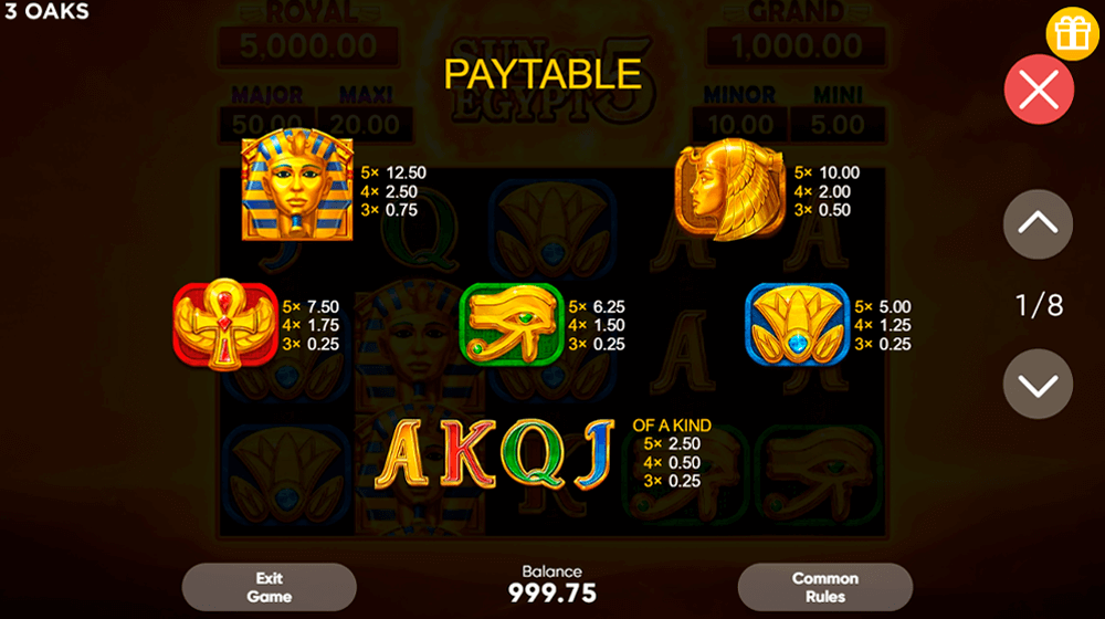 Sun of Egypt 5: Hold and Win Rules